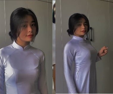 Estudante sexy feminina em Ao Dai